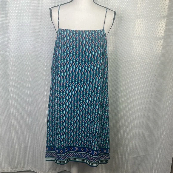 Anthropologie Maeve Silk Dress Geometric Print Spaghetti Straps Sundress Sz L - Picture 3 of 12